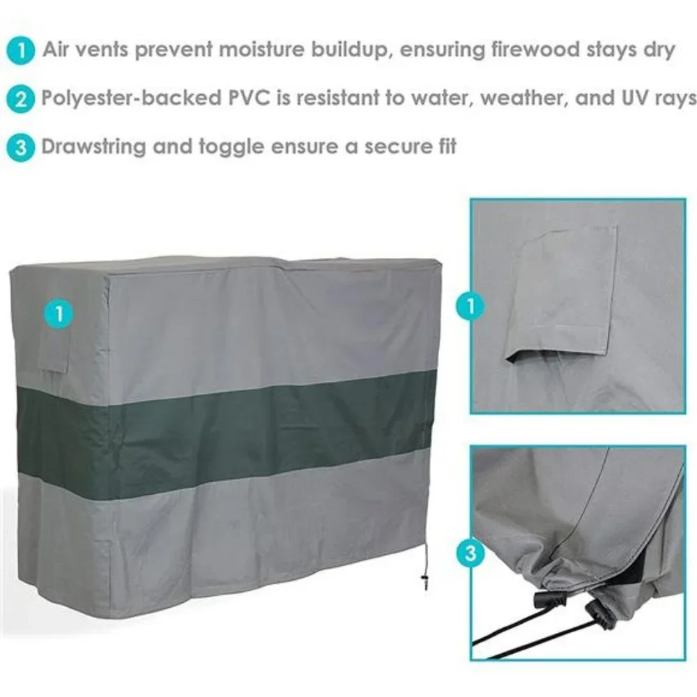 Log Rack Cover - Gray with Green Stripe - 300D Polyester - Heavy Duty 6-Foot